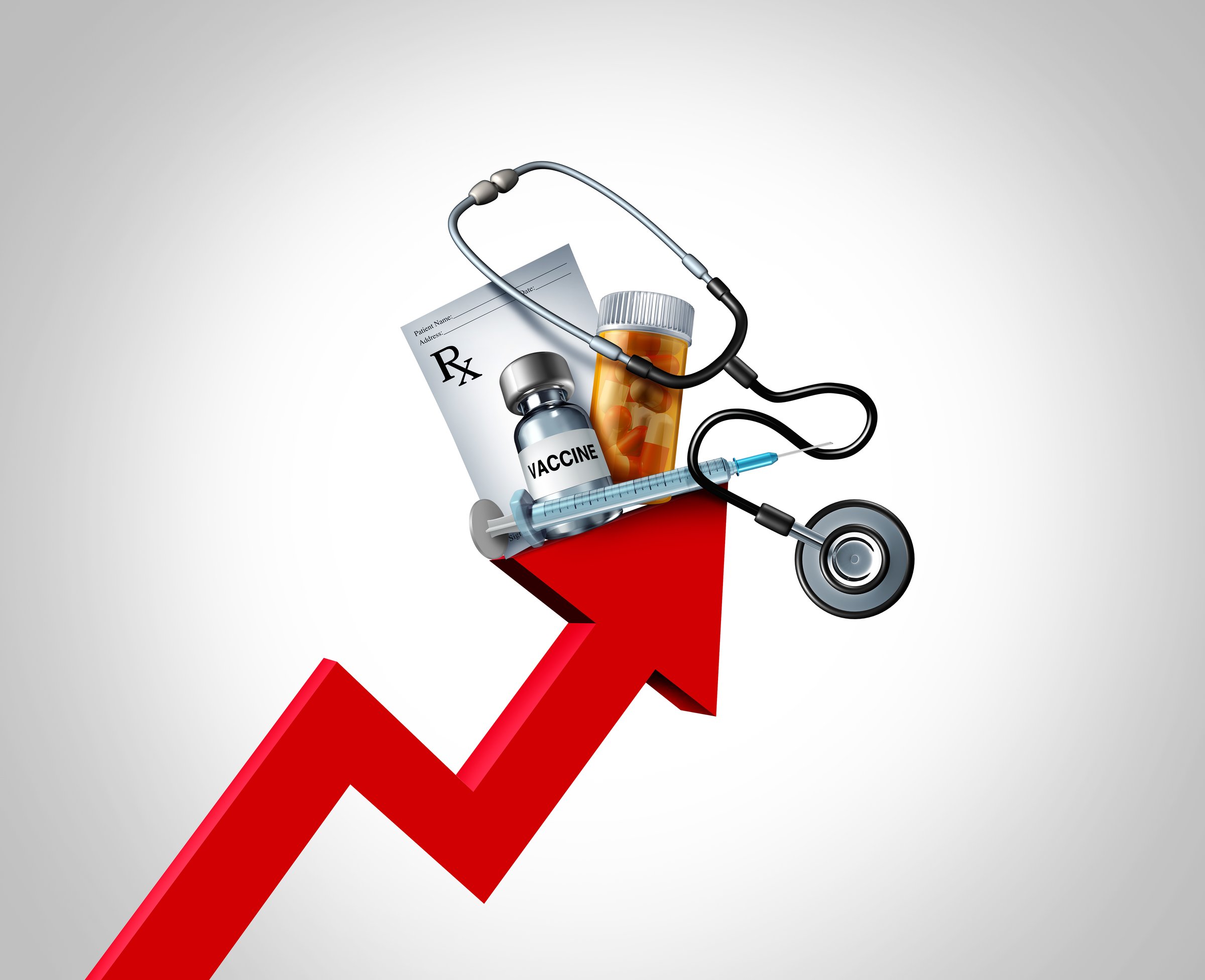 Healthcare affordability and Economic Inflation Increase financial concept as expensive consumer spending as an upward arrow as rising prices of medicine health insurance and medical costs.