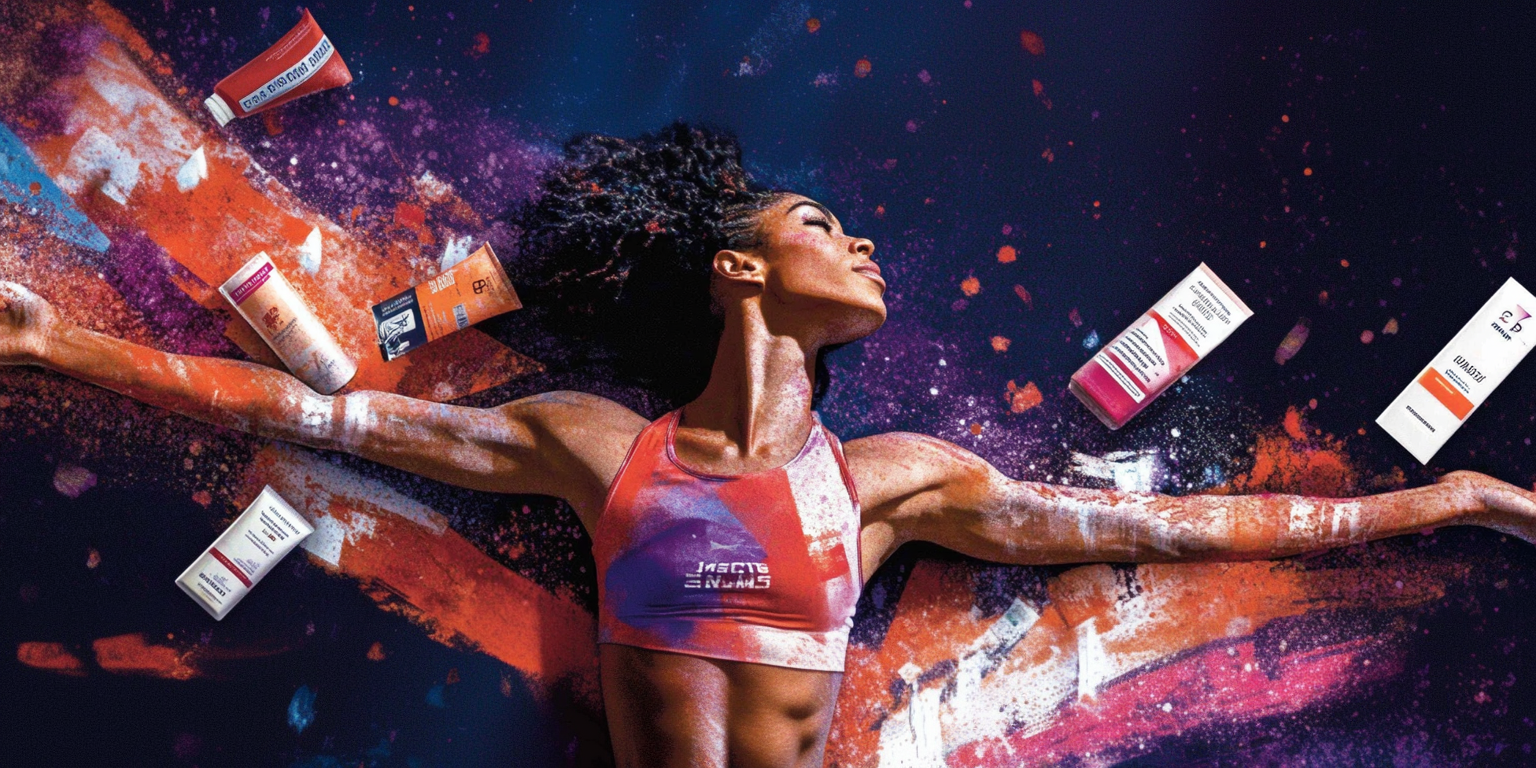 Very dark background name image likeness with a female athlete