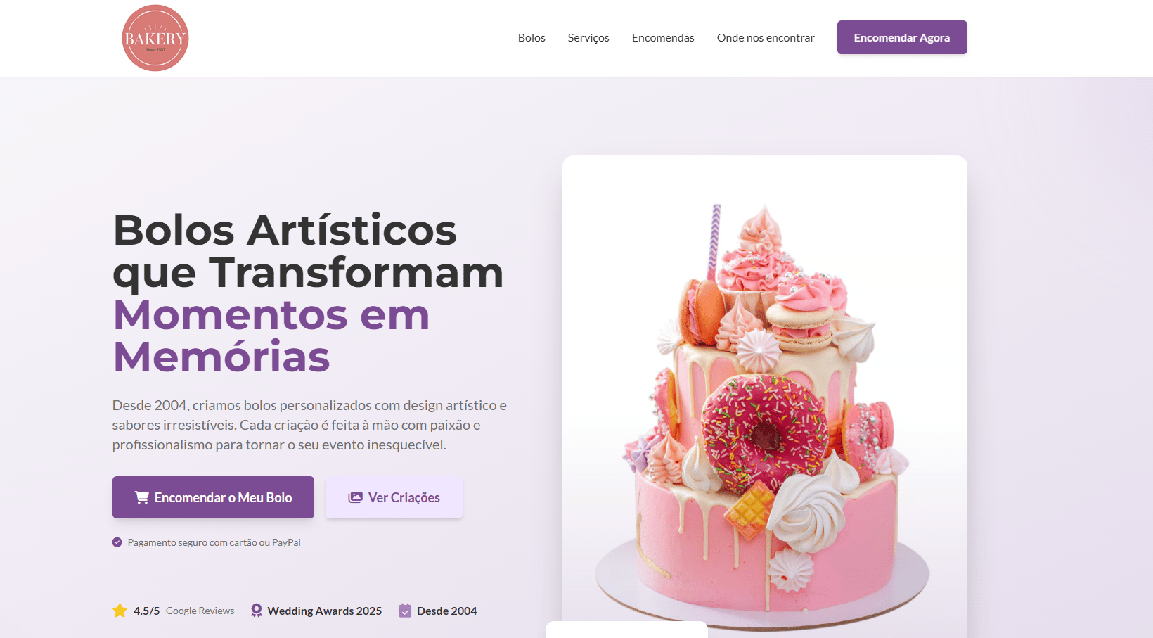 Website Pastelaria Artística - Bolos Personalizados e Cake Design desde 2004