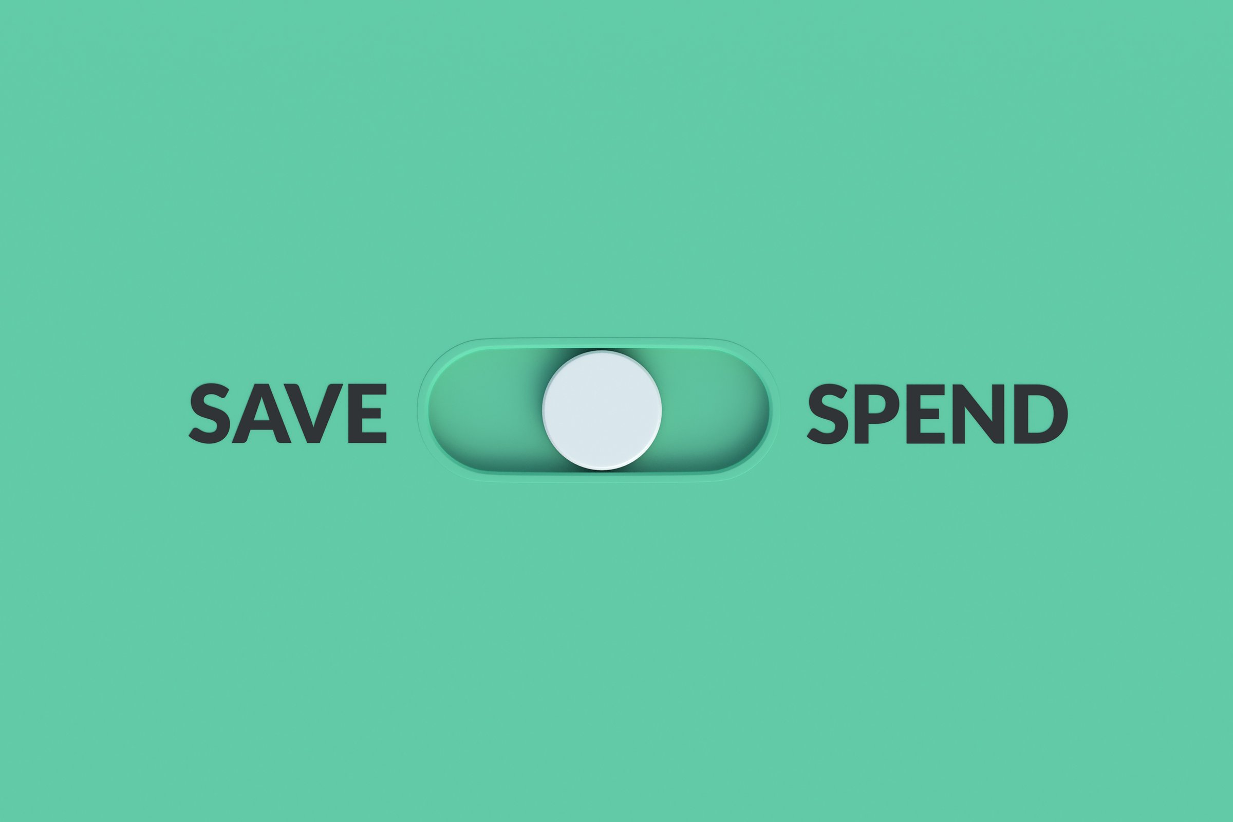 Save and spend words near slider. Budget management. Concept of economic solution. 3d render