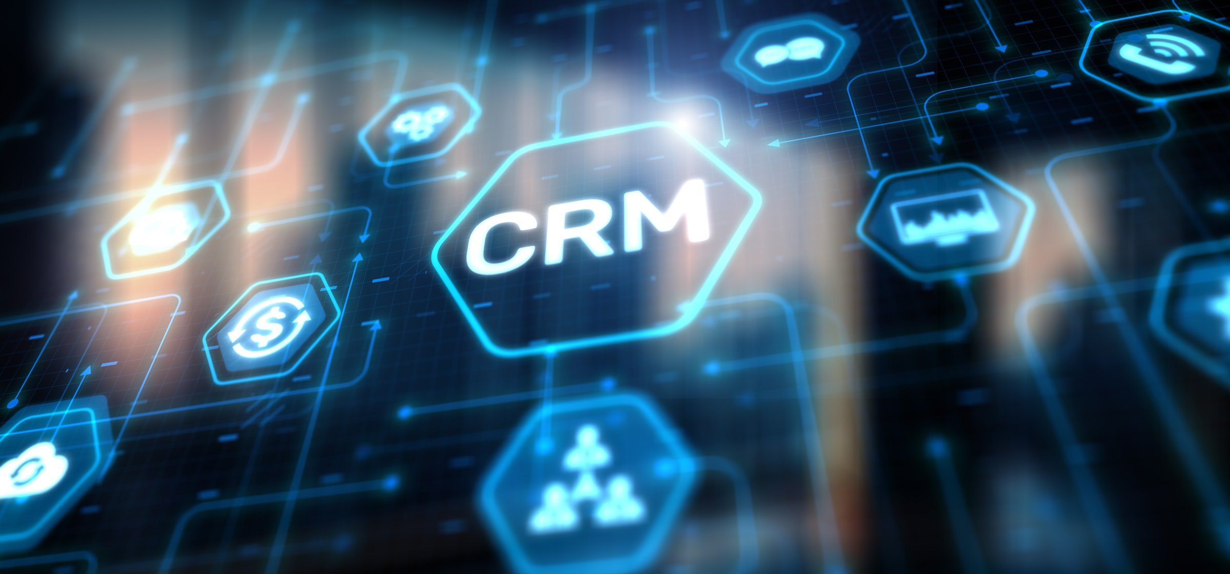 Customer relationship management CRM automation system software. Business and technology concept. Abstract background.