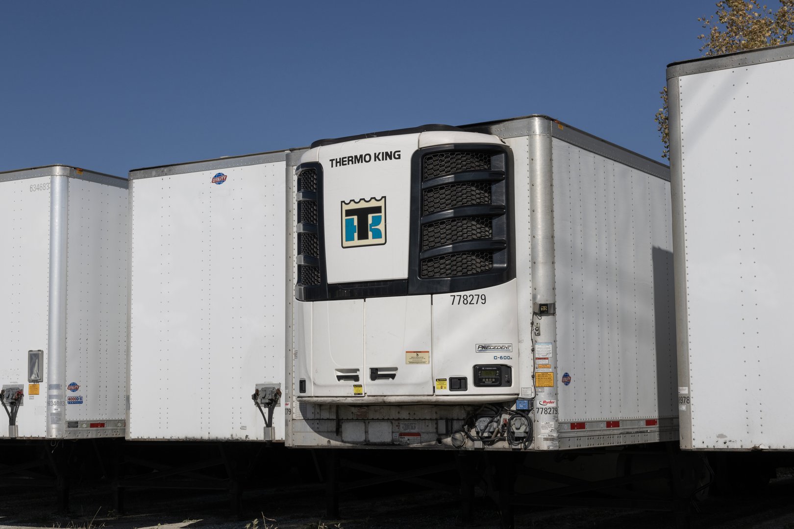 Indianapolis - November 2, 2023: Thermo King refrigeration unit on a refrigerated big rig box truck trailer. Thermo King provides refrigeration for transport.