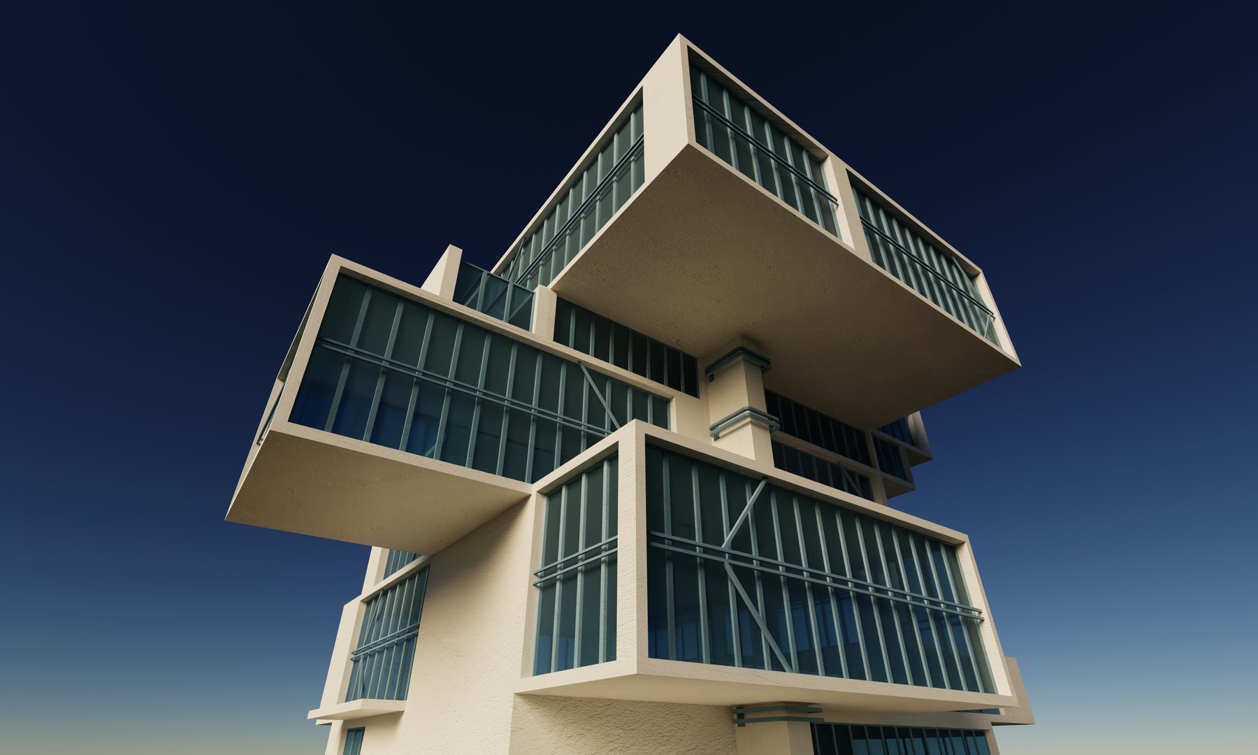 View of modern style office building 3d rendering architectural wallpaper background