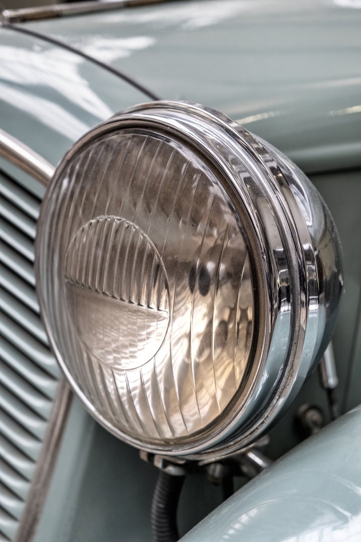 Headlight of old vintage car close-up