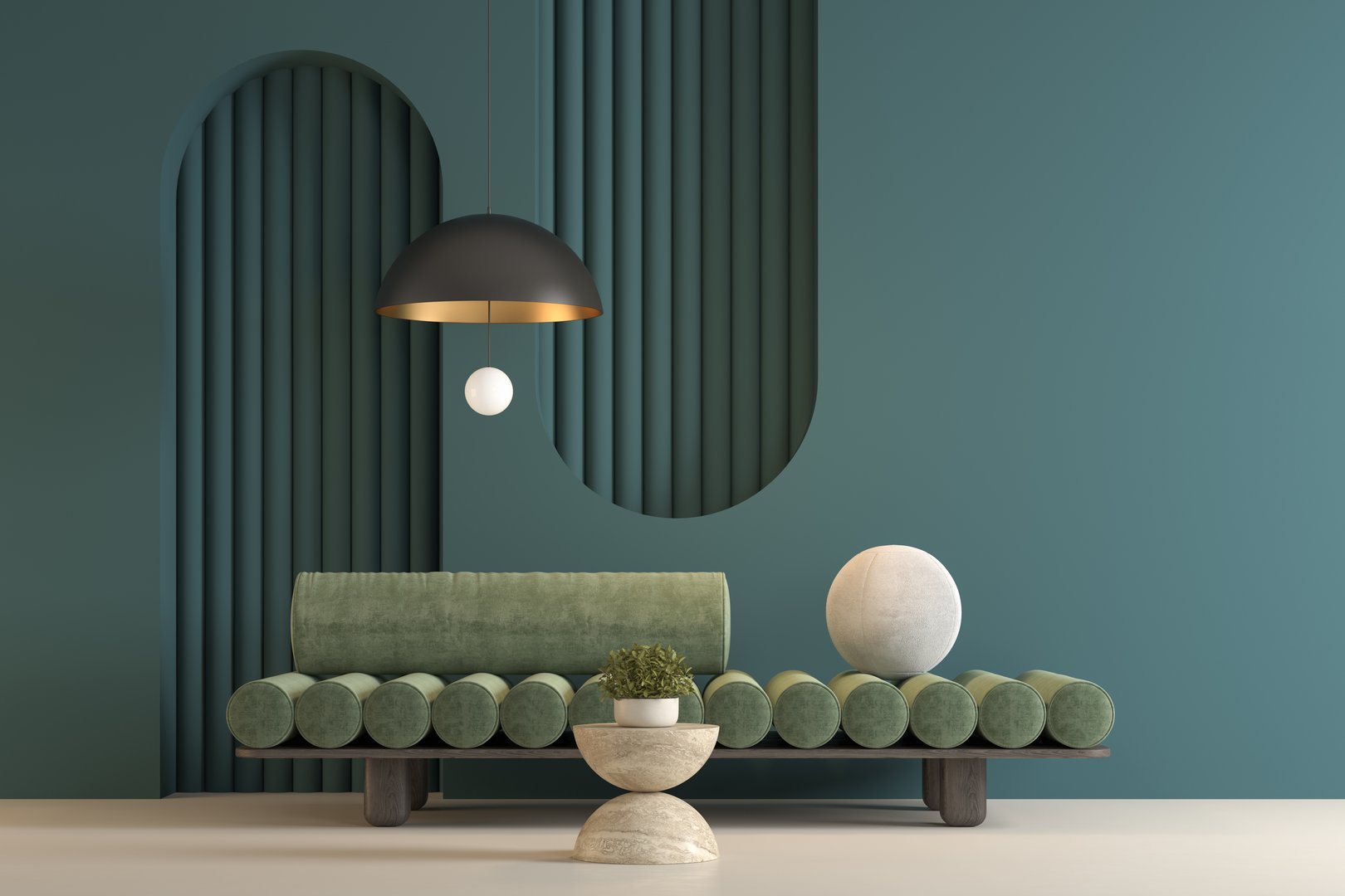 Memphis style conceptual interior room 3 d illustration