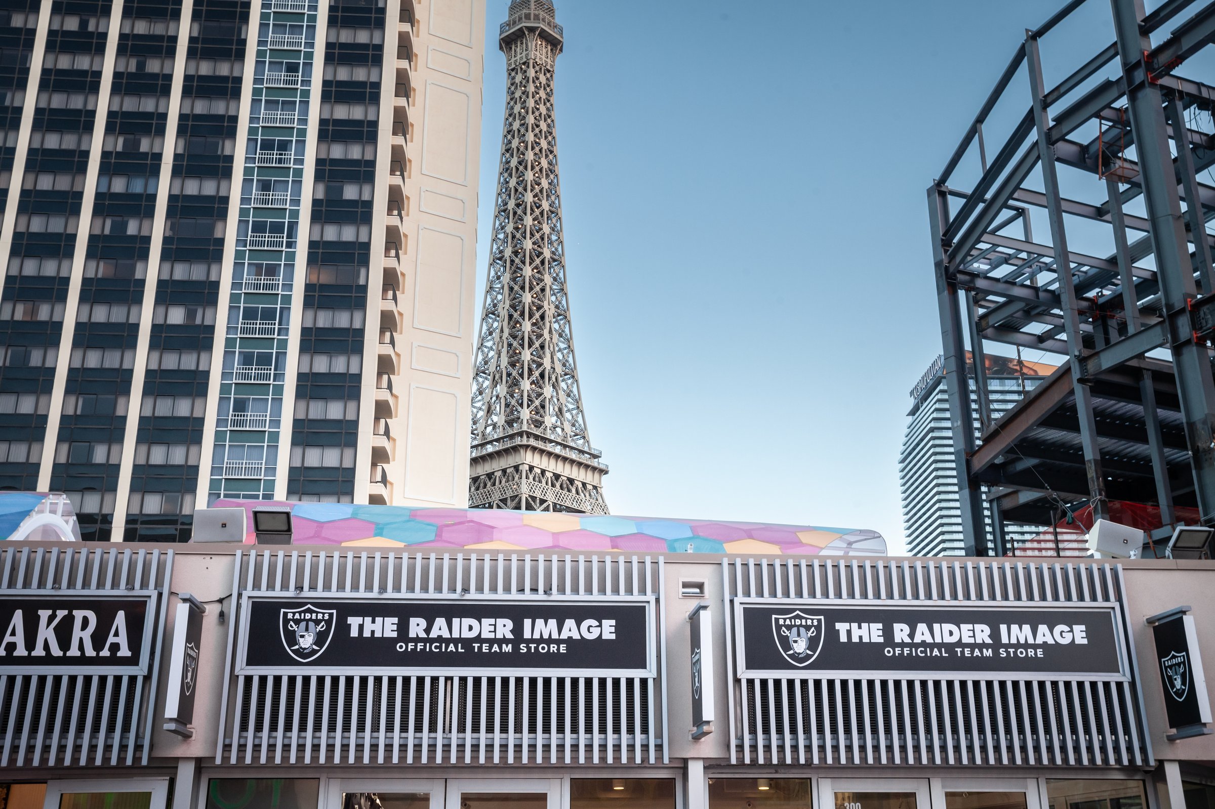 Picture of the logo of the raider image, las vegas raiders official store, in the city center. The Las Vegas Raiders are a professional American football team based in the Las Vegas metropolitan area.