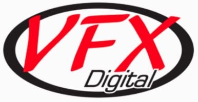 Red "VFX Digital" logo inside a black oval border on a white background.