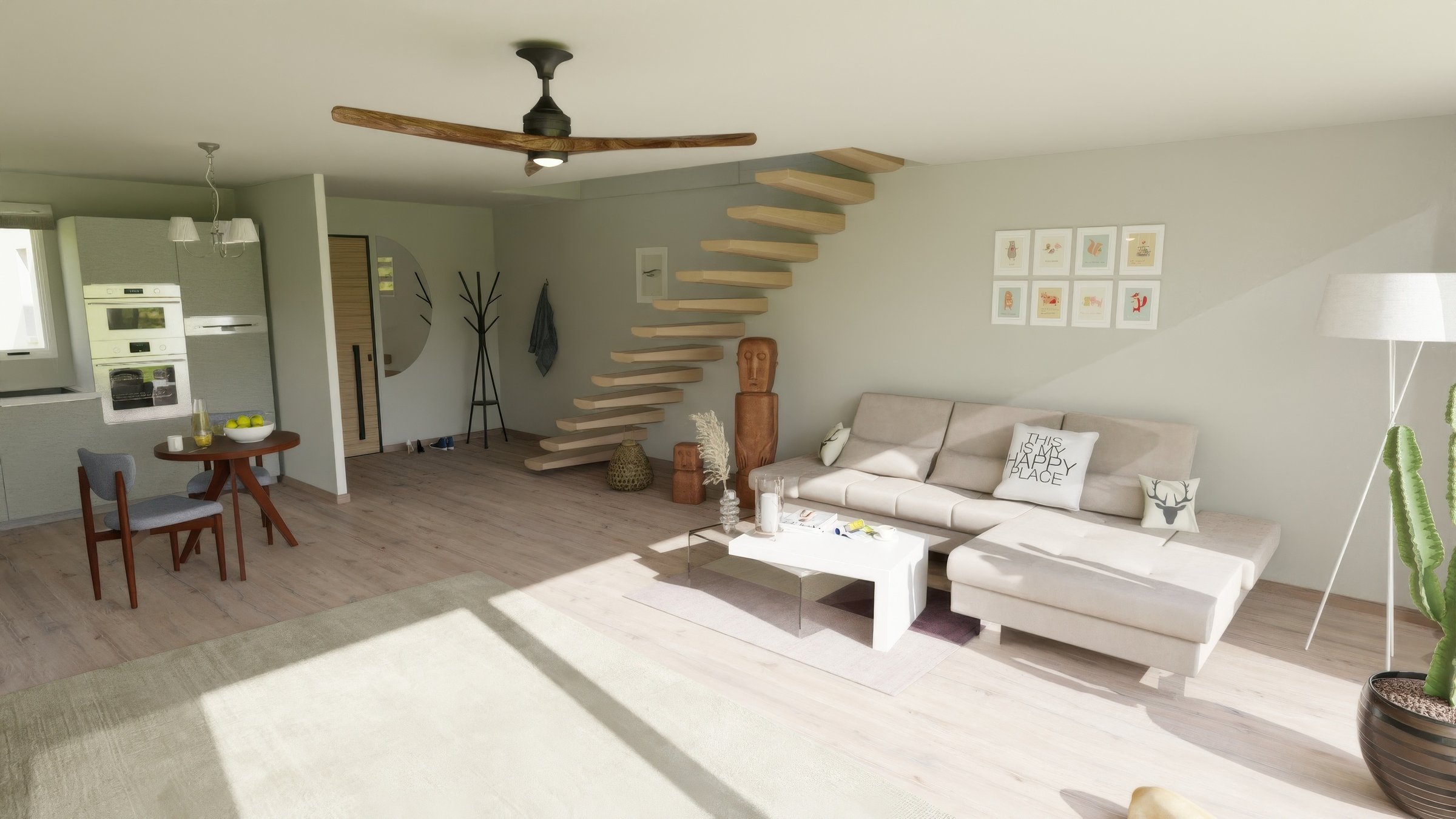 Modernes Innenraum-Rendering - 3D Visualisierung Wohnzimmer