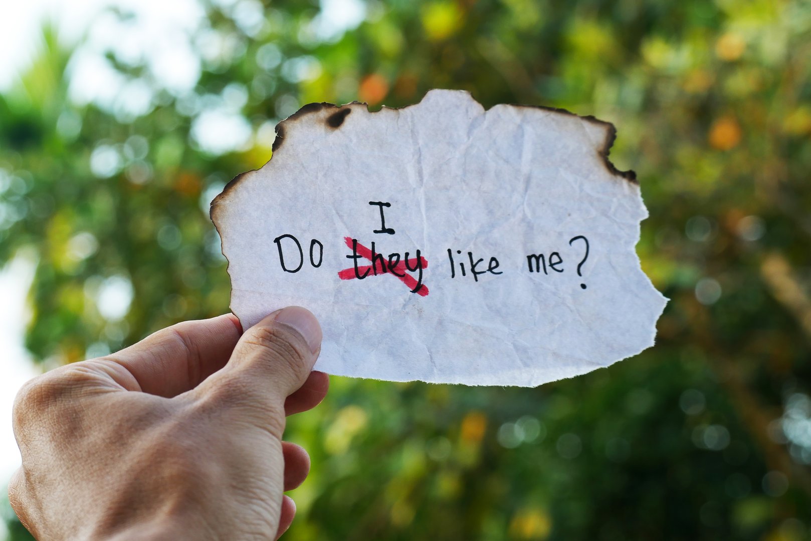 A thoughtful self-reflection on personal identity and self-acceptance through the question, Do They like me? replacing Do I like me?