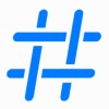 Blue hashtag symbol on a white background, composed of four intersecting lines.