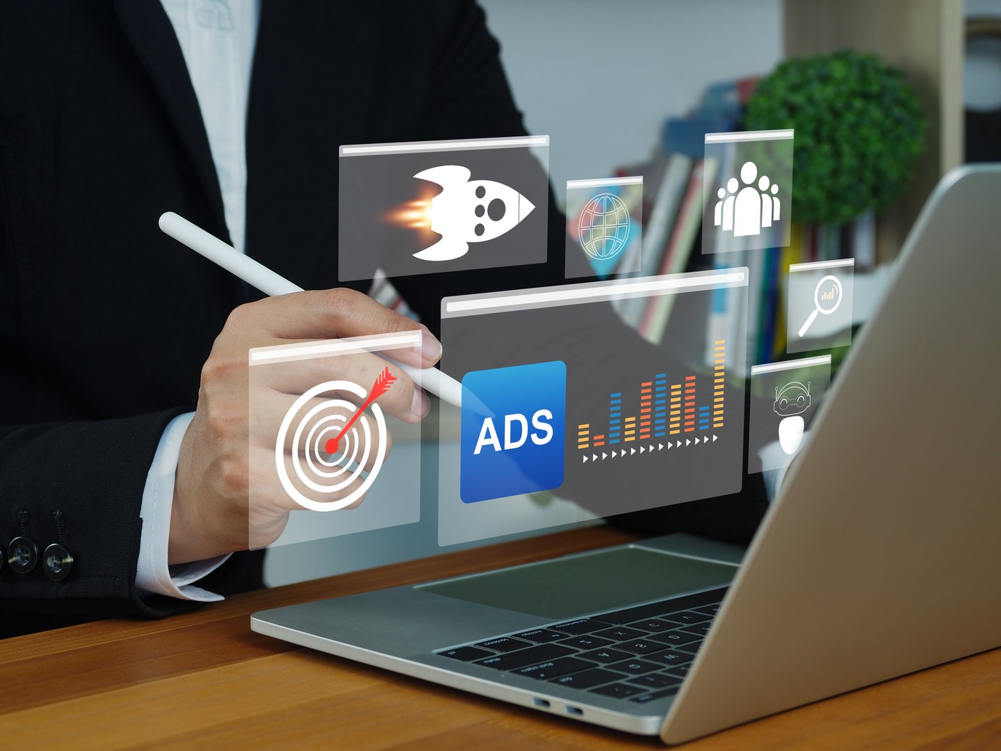 Online advertising concepts for digital marketing goals. Advertising feeds on platforms to increase customer reach. Website and social media marketing strategy analysis.