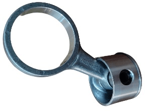 Metallic ring and cylindrical component with a hole, possibly a mechanical part, displayed on a white background.