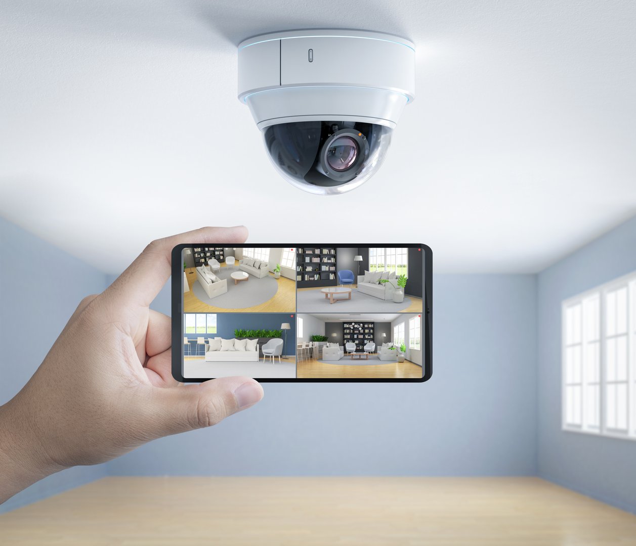 3d rendering mobile connect with home security camera