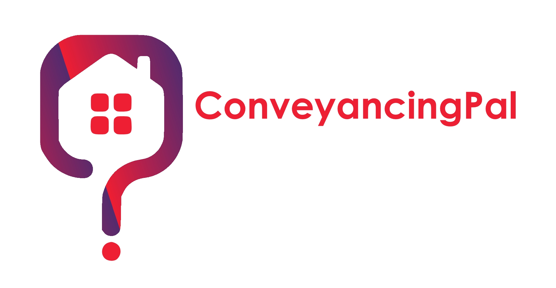Logo of ConveyancingPal featuring a house within a question mark and the company name in red text.
