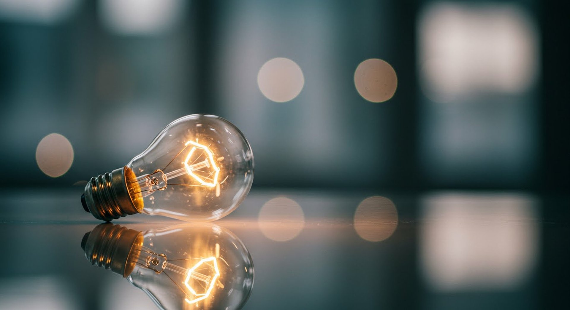 Minimal glowing bulb with soft bokeh.