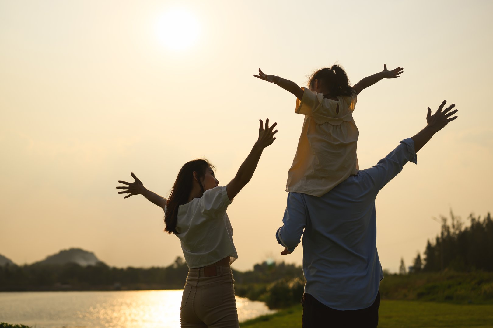 Family enjoying with outdoor activities travel trip on vacation, Happy family father mother and children enjoying picnic at park, Family with happy lifestyle