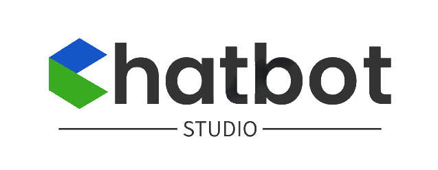 Logo of Chatbot Studio with a geometric blue and green design on the left and the words chatbot STUDIO on the right.