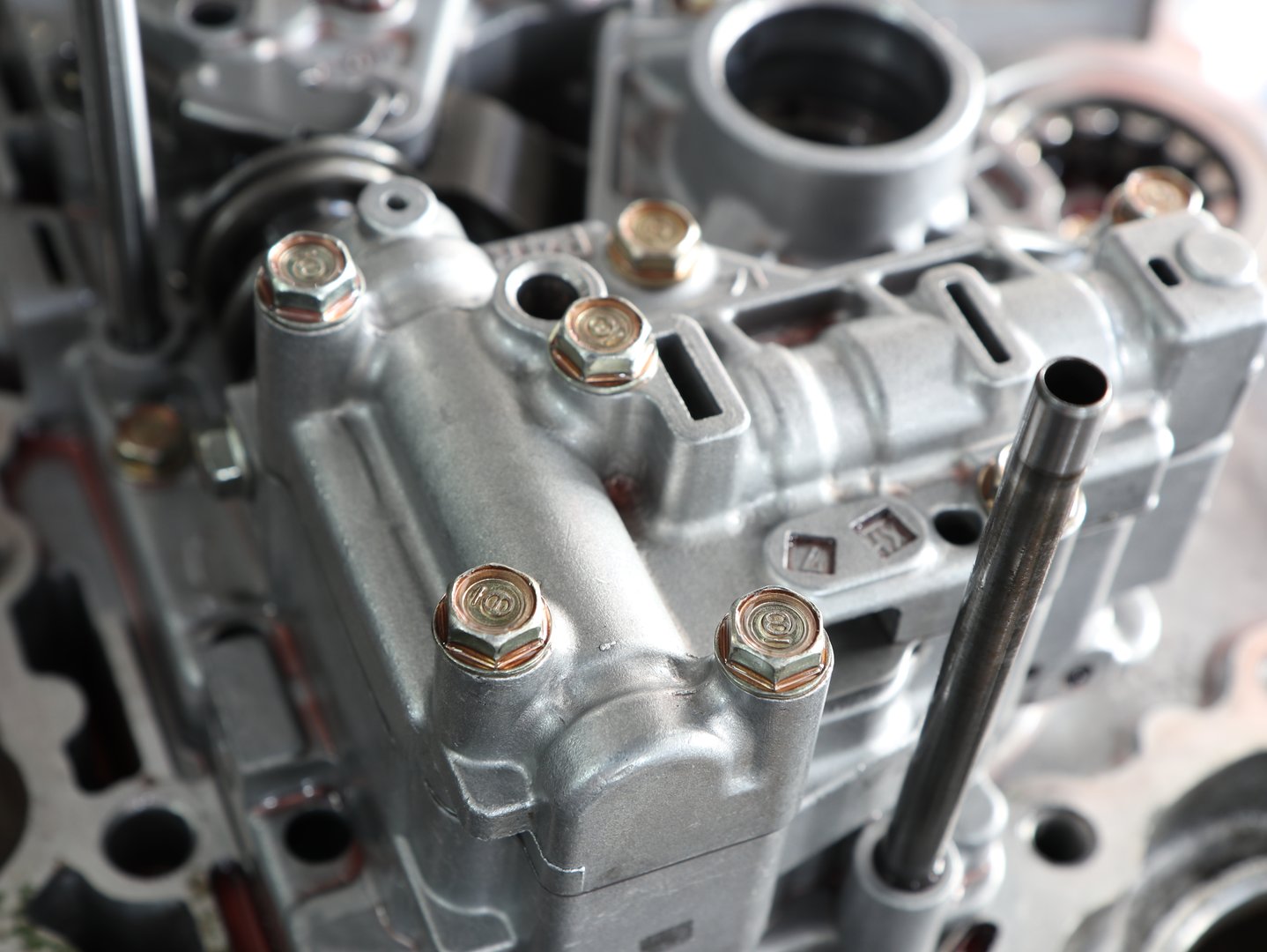 Aluminium case and parts form car gear transmission ; close up