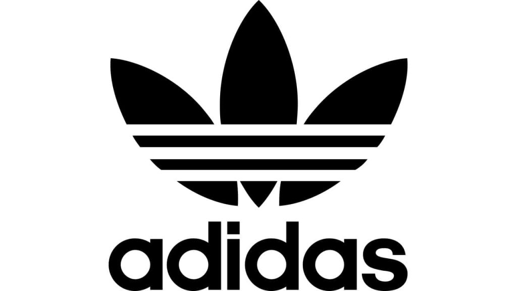 Adidas logo featuring a black trefoil above the brand name in lowercase letters.