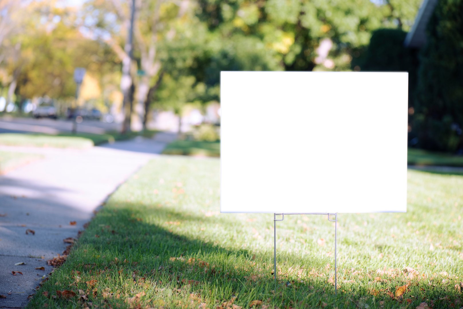 white sign on front lawn during sunny day