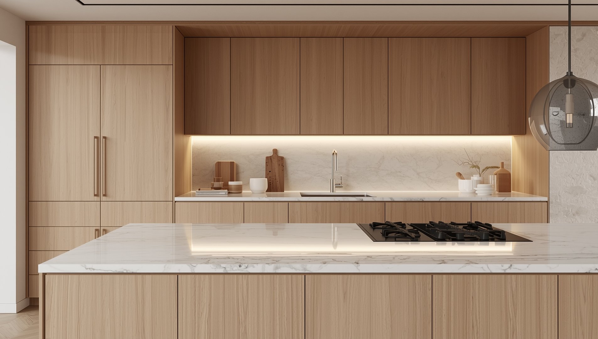 Materialkontraster i et nordisk kjøkken med stein og treverk