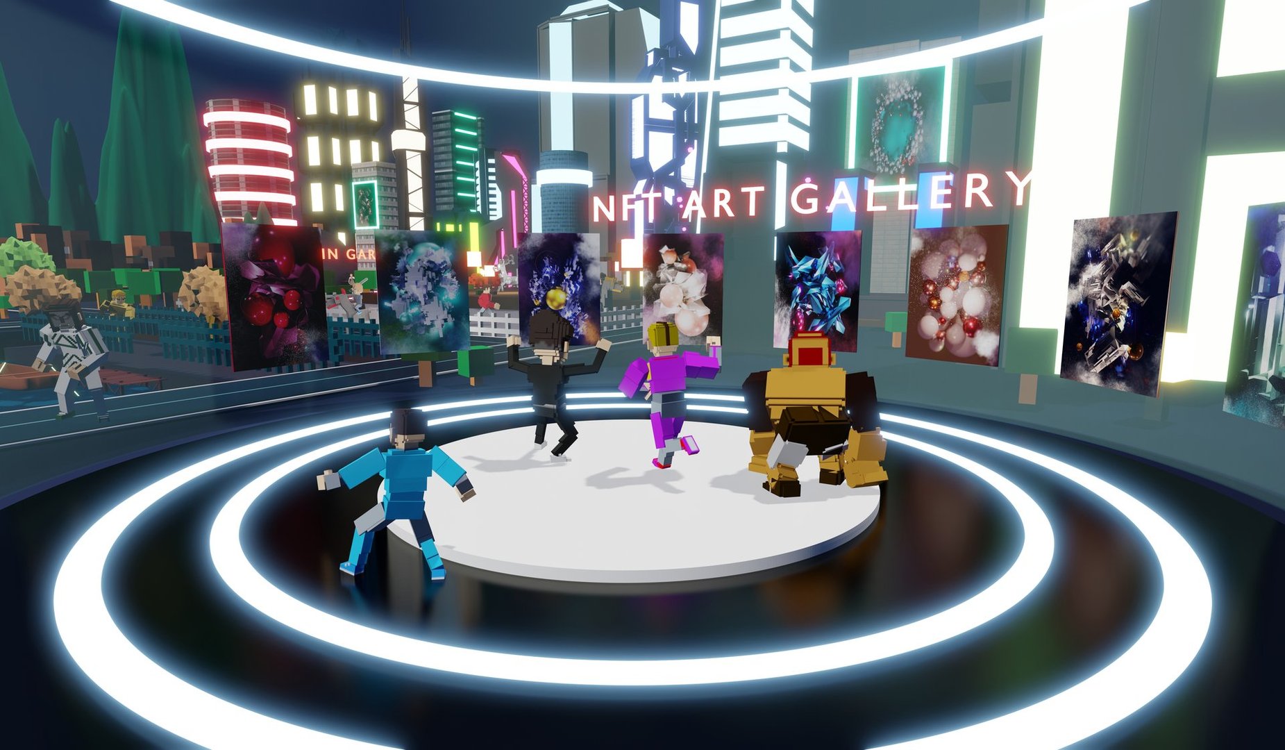 NFT on the sandbox NFTProjects Avatars on Metaverse  and Art Gallery  3D Illustrations