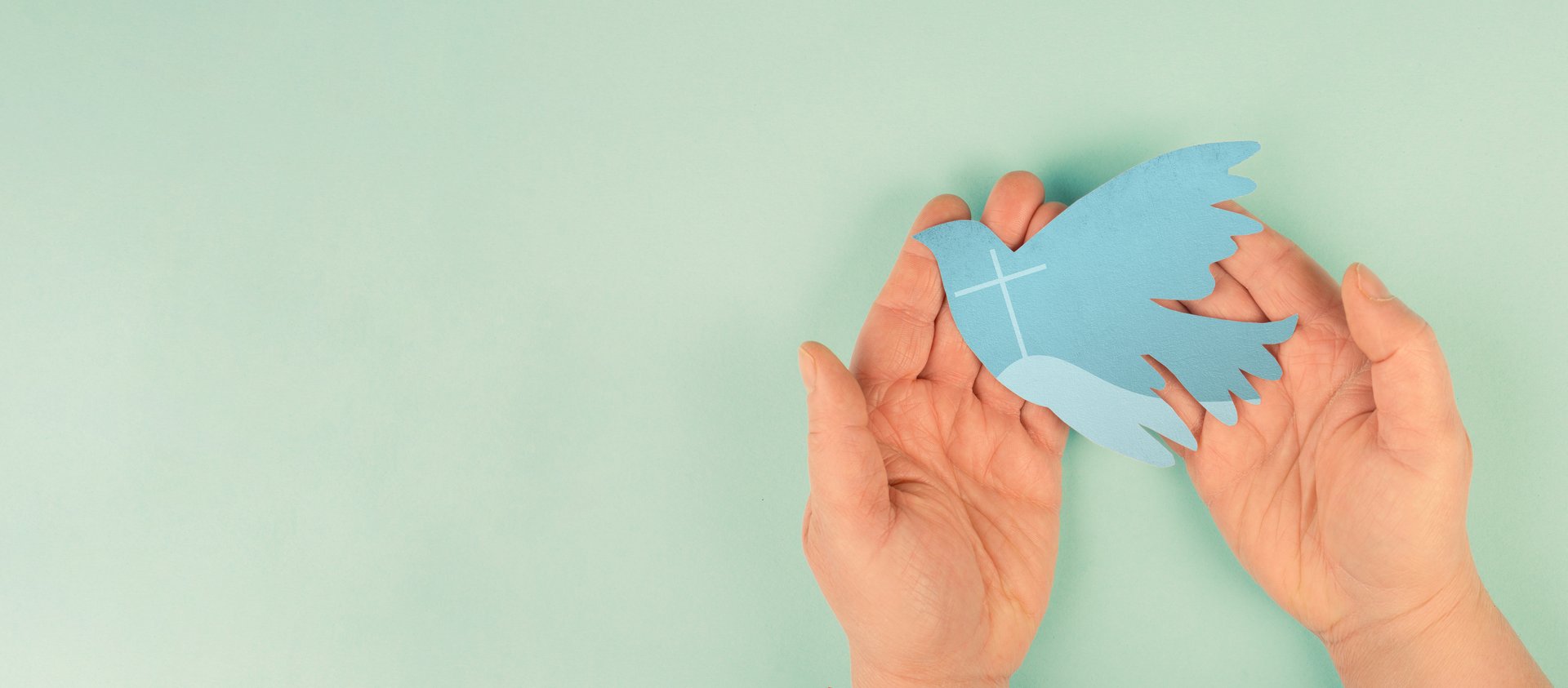 Pentecost sunday, dove and religious cross, Holy Spirit, Jesus Christ, Christianity, belief and faith