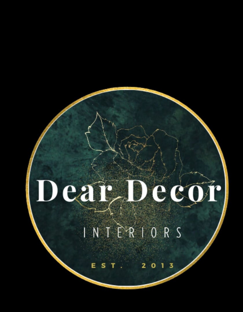 Logo of Dear Decor Interiors with a floral design, set against a dark green background. Text: 'Est. 2013' at the bottom.
