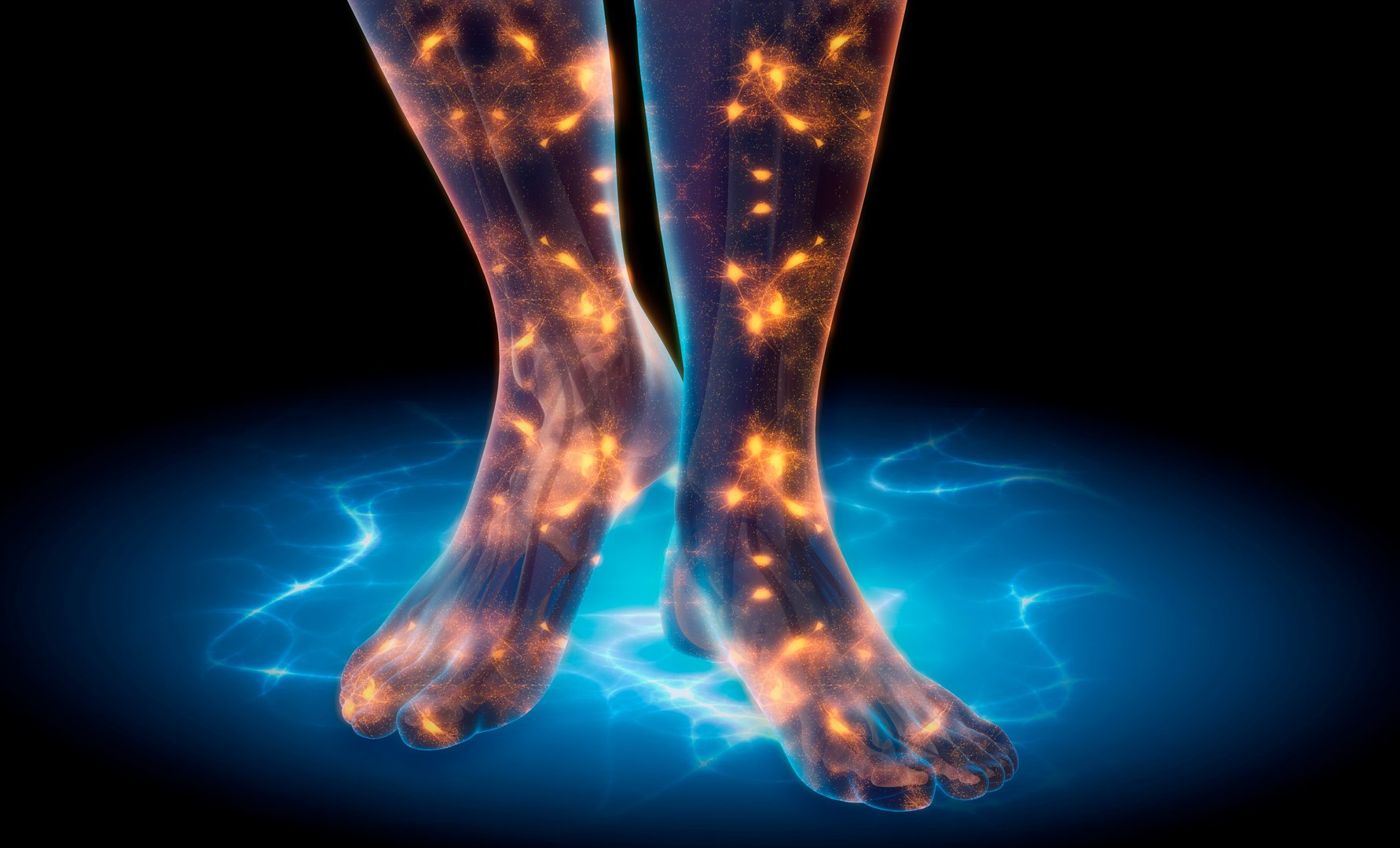 Restless Legs Syndrome RLS - Highlighted nerves showing 
Neuropathic foot and leg pain - 3D illustration