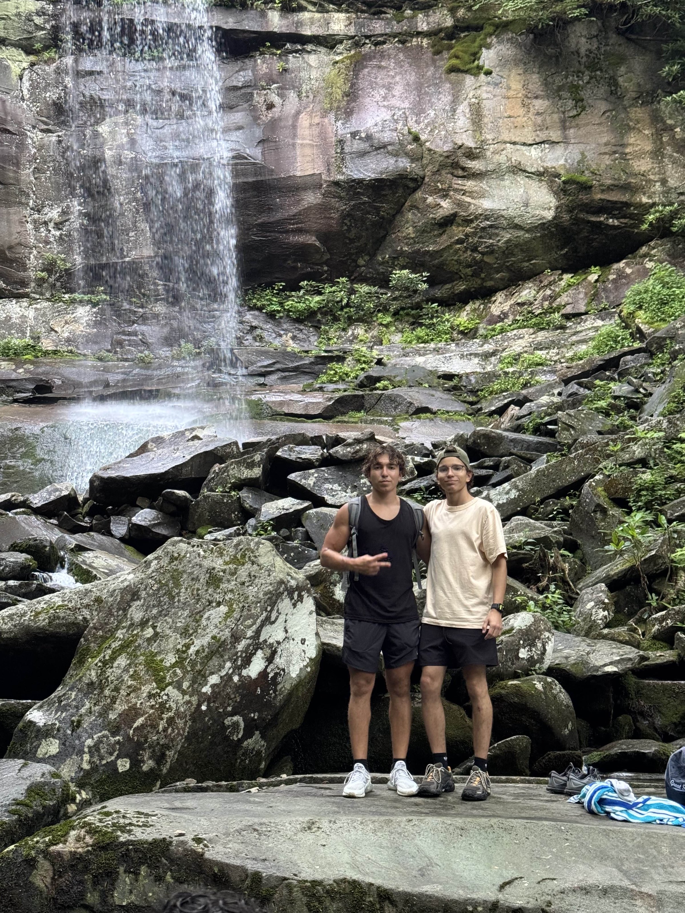 Caleb Molnar hiking at Rainbow Falls