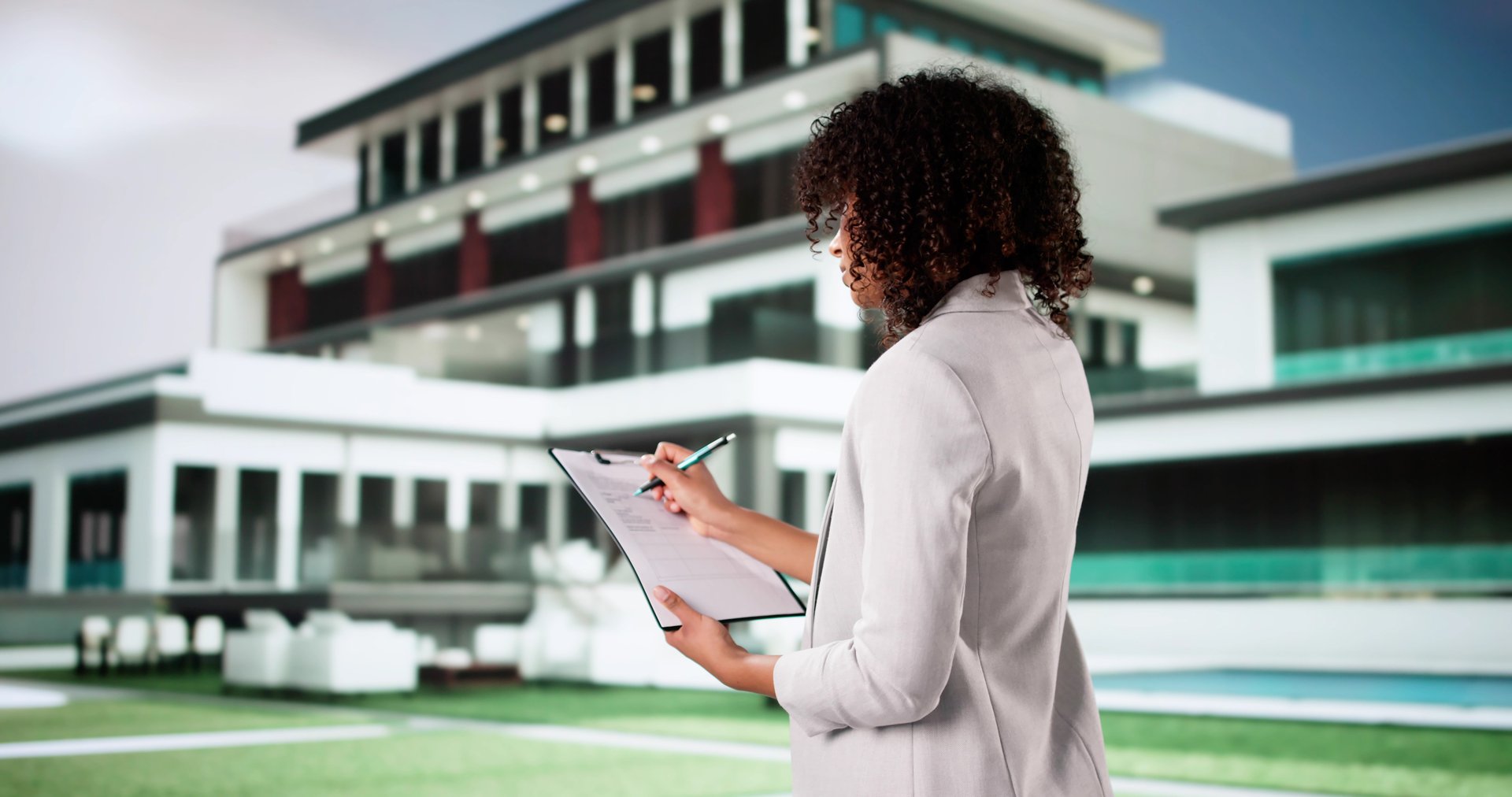Young African American Real Estate Agent Inspects For Appraisal And Potential Sale. Business Professional.