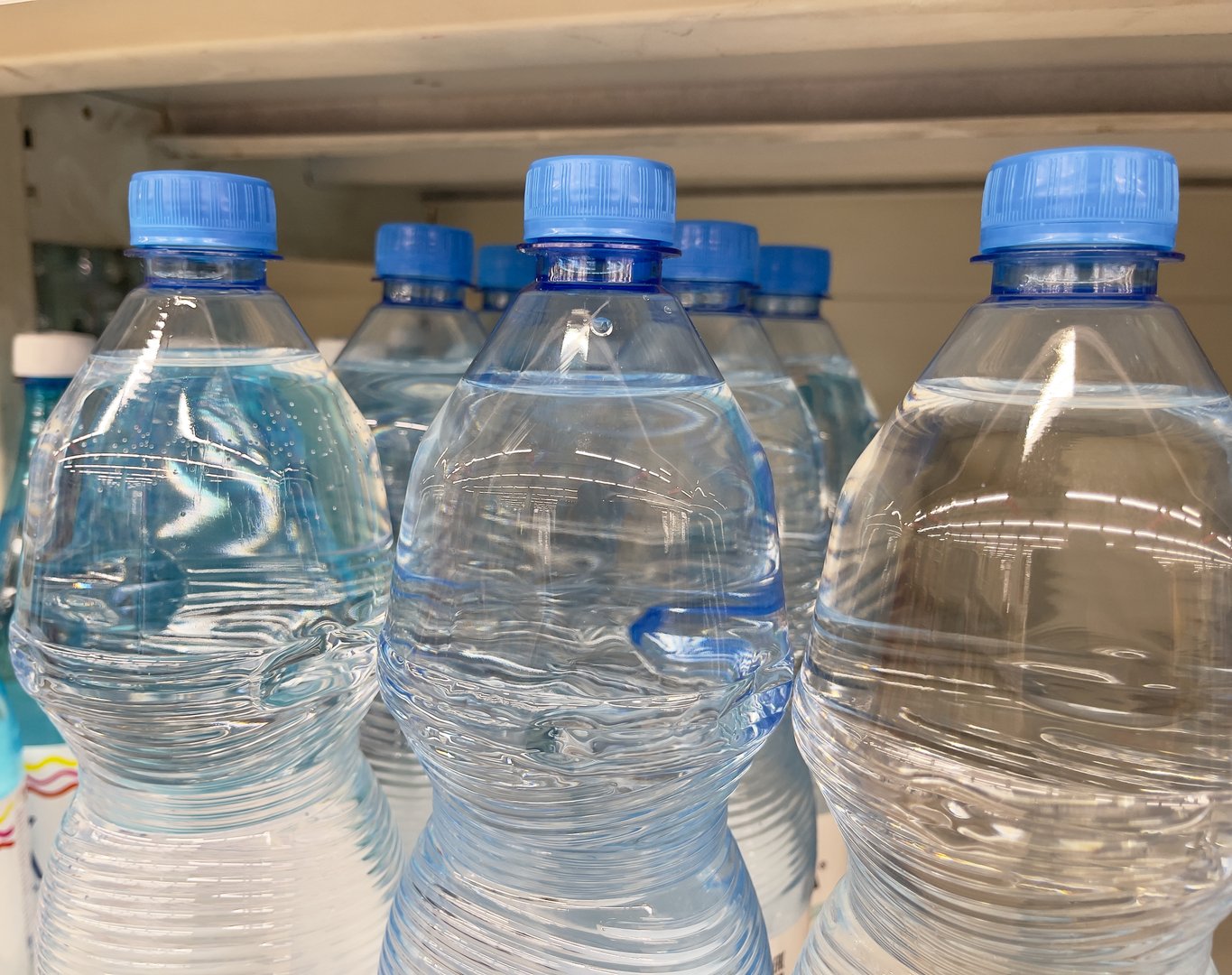 Bottled water on shelf