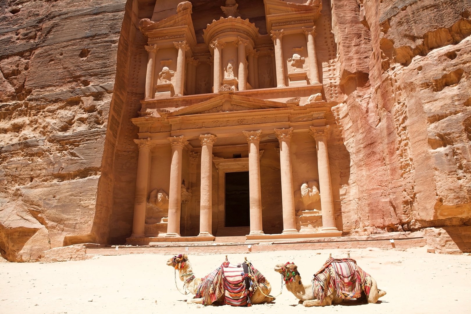 Al-Khaznet, the Treasury, at Petra, the ancient city and archaeological site in southern Jordan. It is one of the most elaborate rock-cut tombs