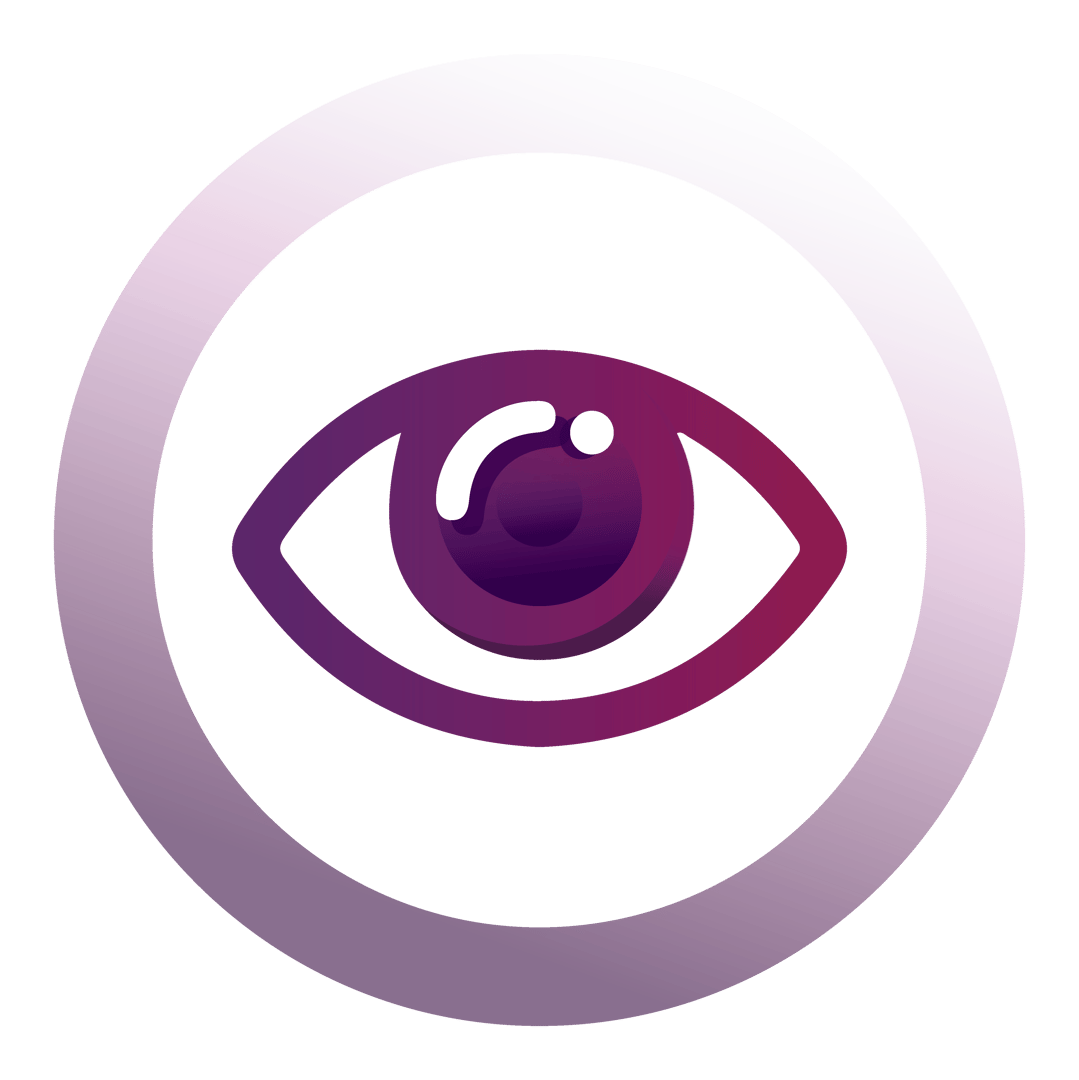 A stylized purple eye icon enclosed within a circular outline, symbolizing visibility or viewing.