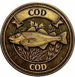 Fried codfish fillet and boiled potatoes served on wooden table