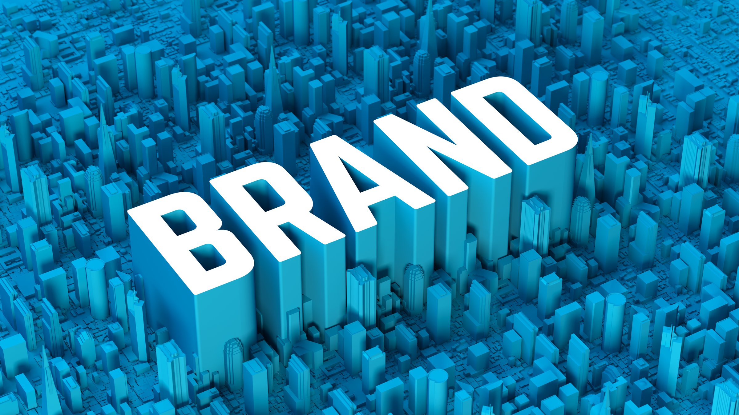 A 3D rendering featuring the word "Brand" elevated above a detailed urban cityscape, symbolizing the relationship between city identity and branding. This composition visually conveys the concept of city branding, where a city becomes a recognizable brand through its unique characteristics, culture, and development. Ideal for concepts of urban growth, brand identity, and the synergy between cities and branding.