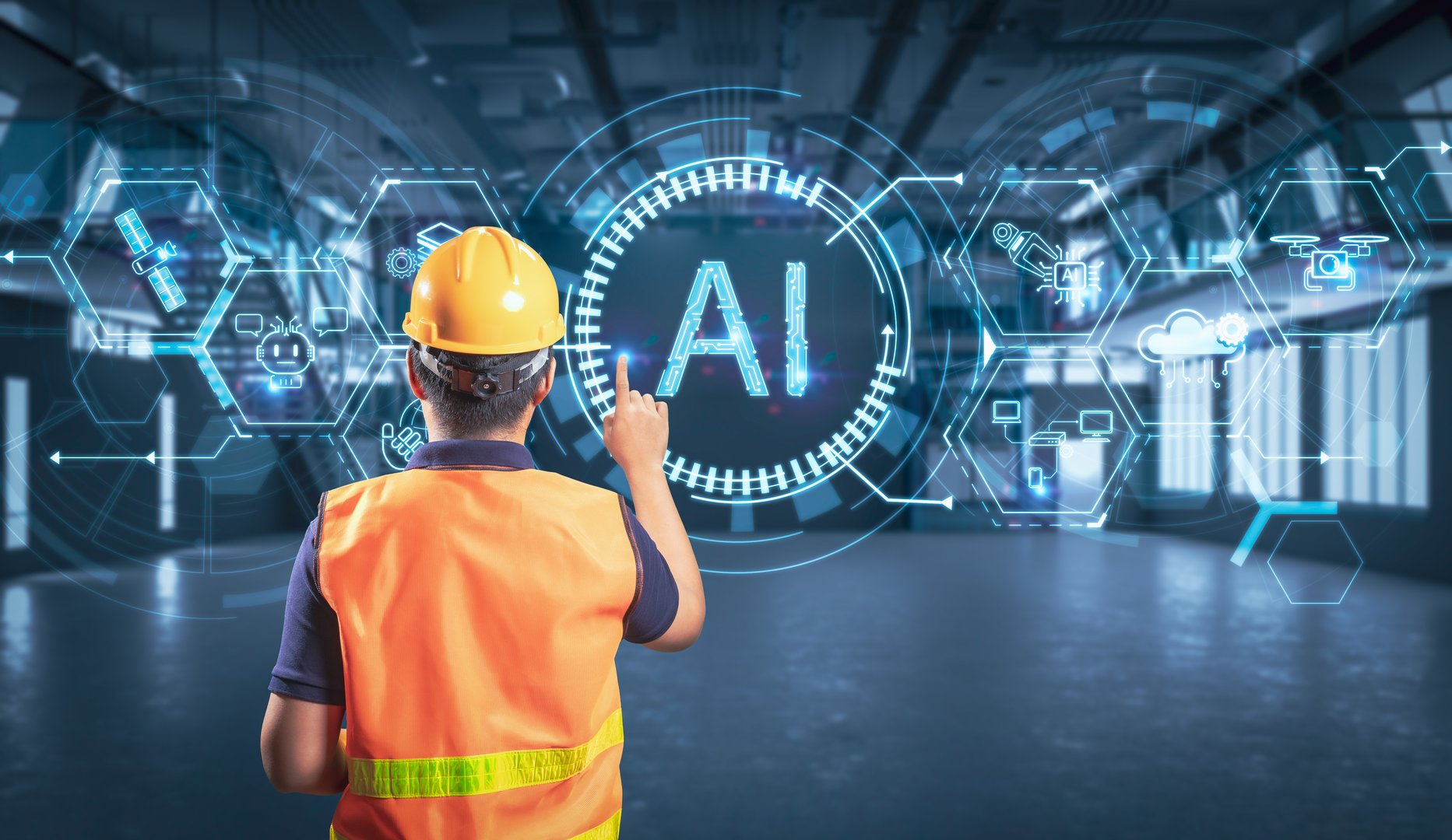 Worker or engineer work with ai with graphic display in factory