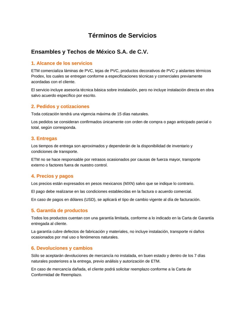 Términos de Servicio ETM - Página 1