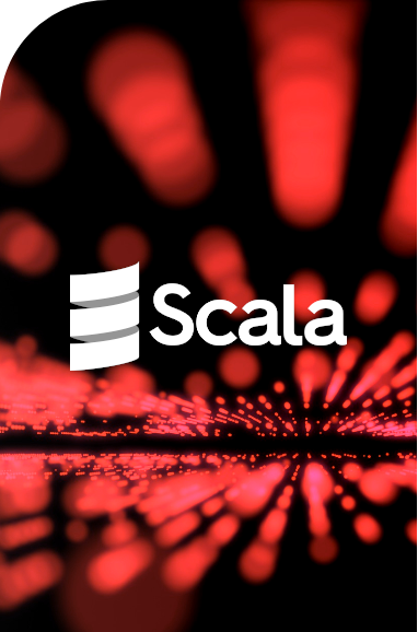 mask-scala | Iterators The Scala programming language logo displayed prominently in white over an abstract background of glowing red dots and streaks on a black background, giving a dynamic and futuristic feel.