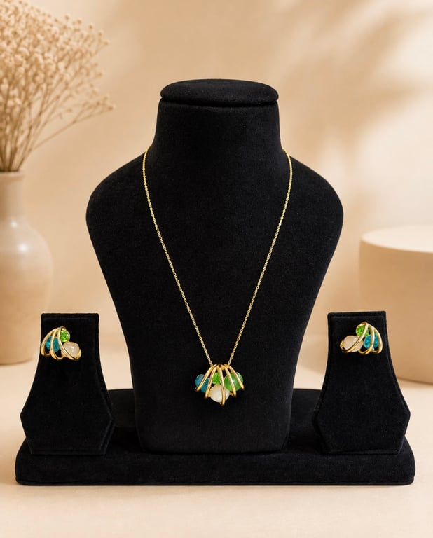 Pearl & Blue Shell Pendant Necklace Set