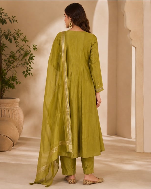Olive Zari Embroidered Anarkali Set thumbnail 5