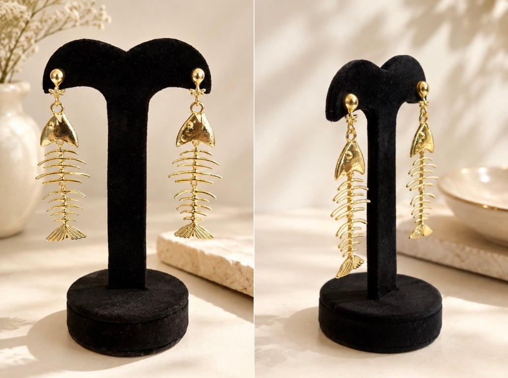 Fish Skeleton Drop Earrings thumbnail 2