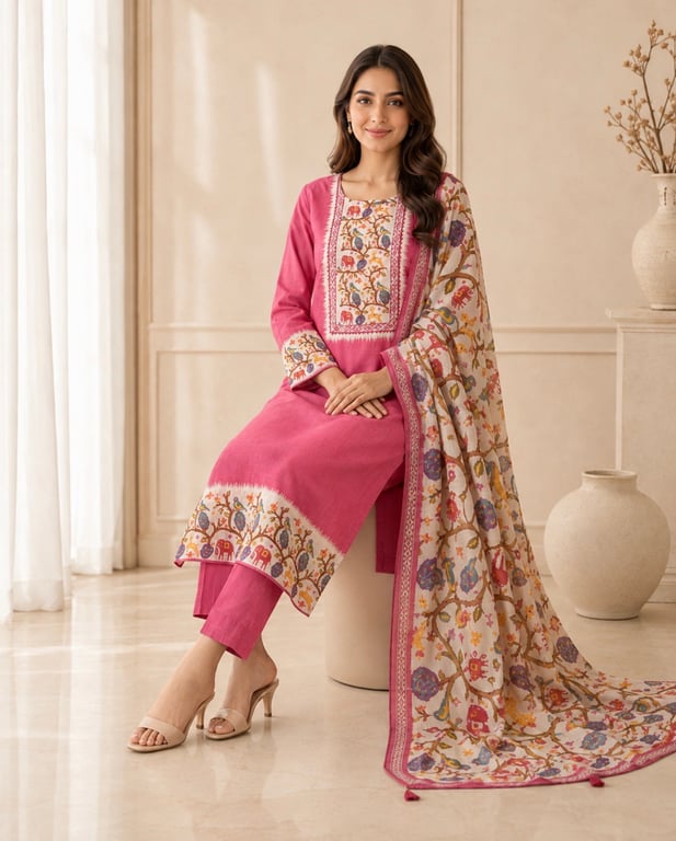 Rosewood Folk Print Kurta Set thumbnail 4