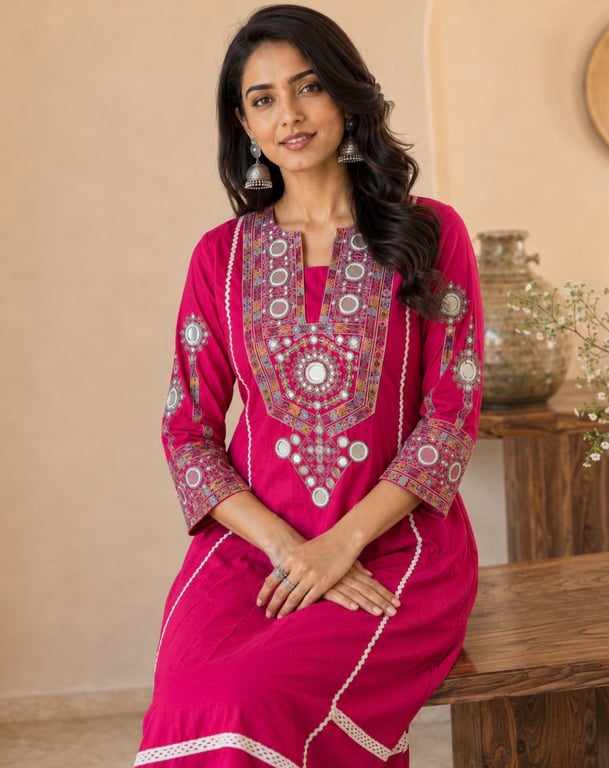 Floral Vine Embroidered Kurta Pant Set thumbnail 2
