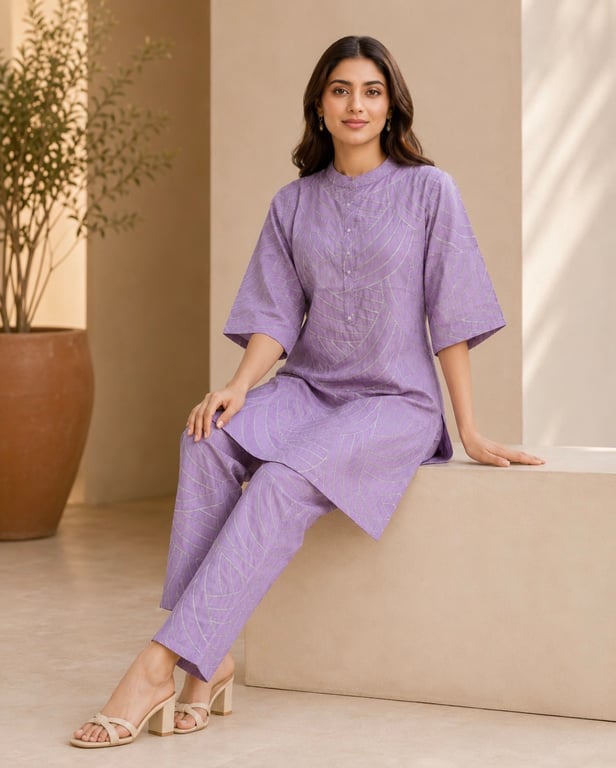 Heritage Floral Panel Kurta Pant Set thumbnail 4
