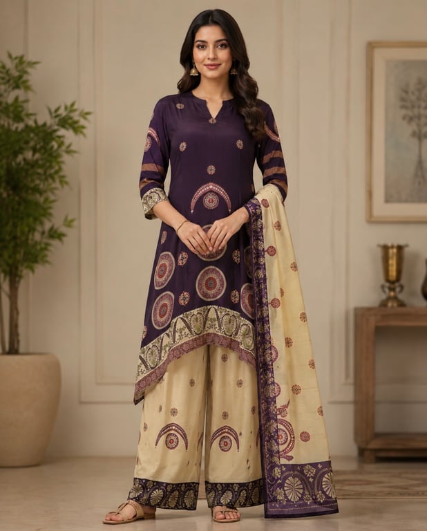 Heritage Medallion Asymmetric Kurta Palazzo Set