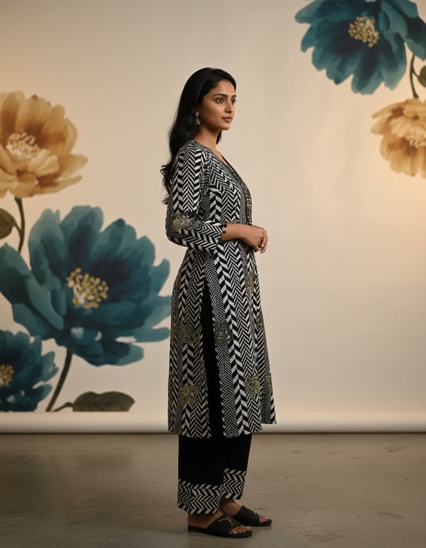 Botanical Embroidered Kurta Pant Set thumbnail 4