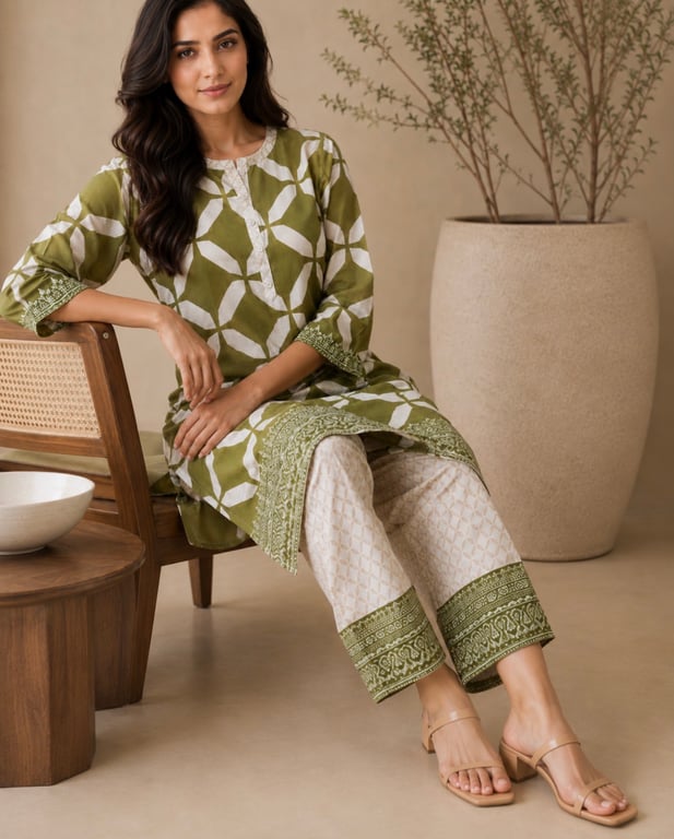 Geometric Print Kurta Pant Set thumbnail 2