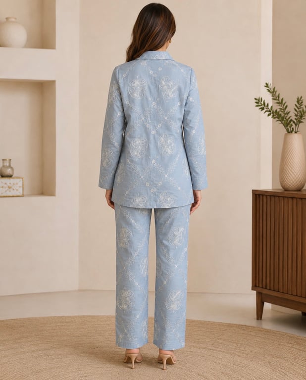 Paisley Embroidered Shirt & Pant Co-ord Set thumbnail 5