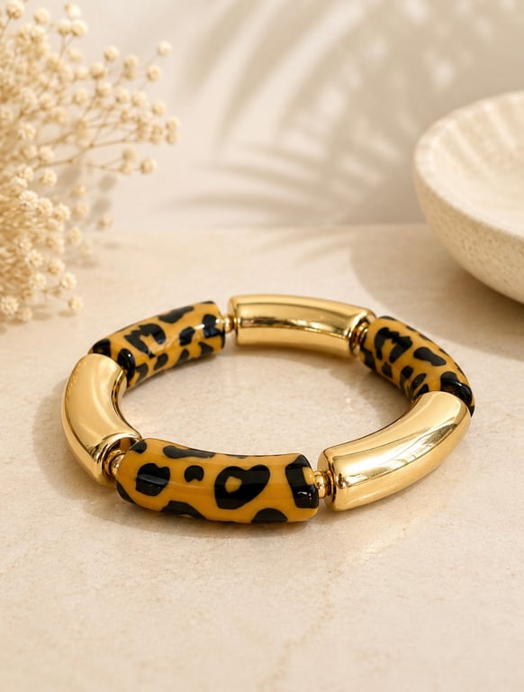 Leopard Print Gold-Tone Cuff Bracelet